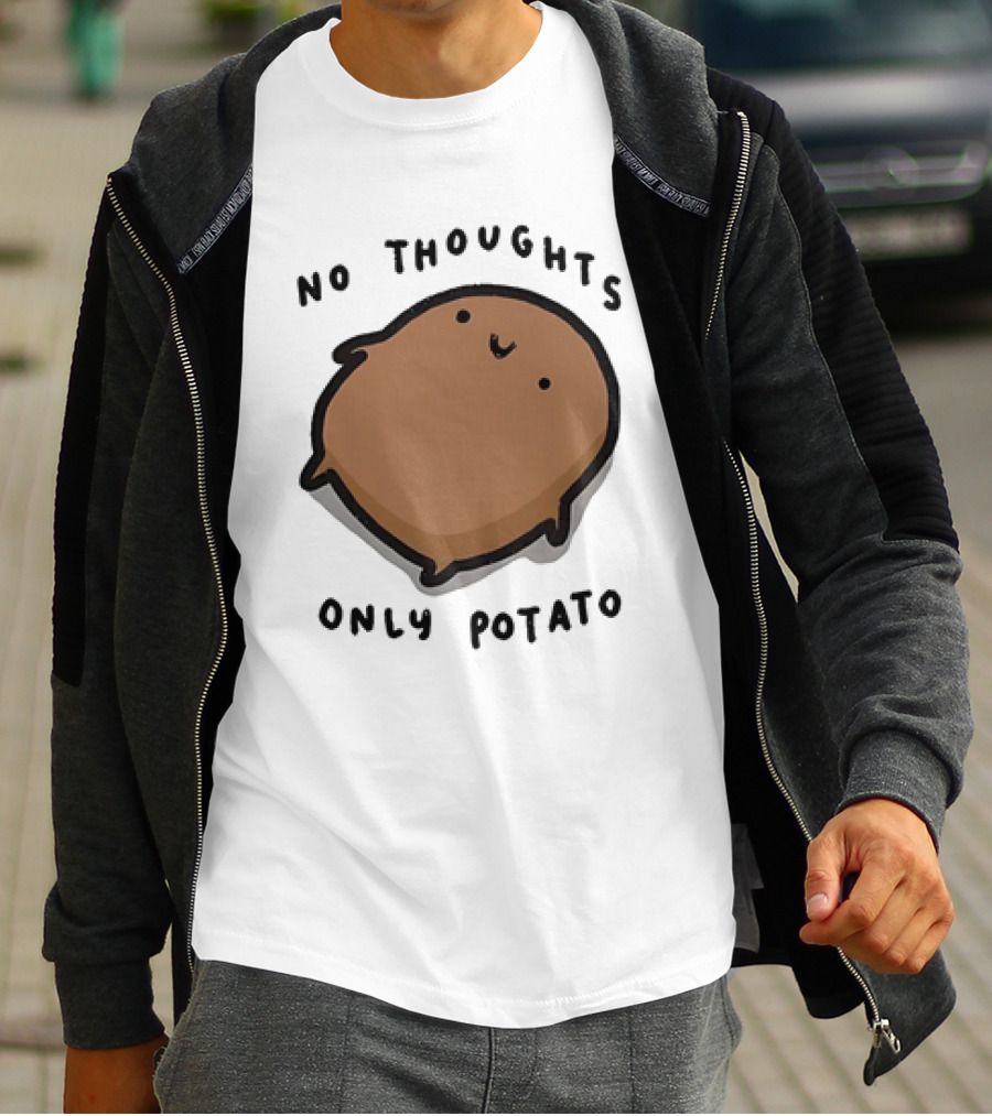 No Thoughts Only Potato Cute Cartoon Potato Character T-Shirt