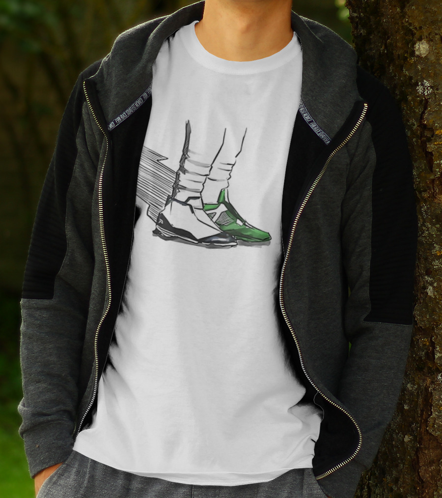 Jalen Two-Shoes Hurts Dual-Colored Sports Footwear Combo T-Shirt