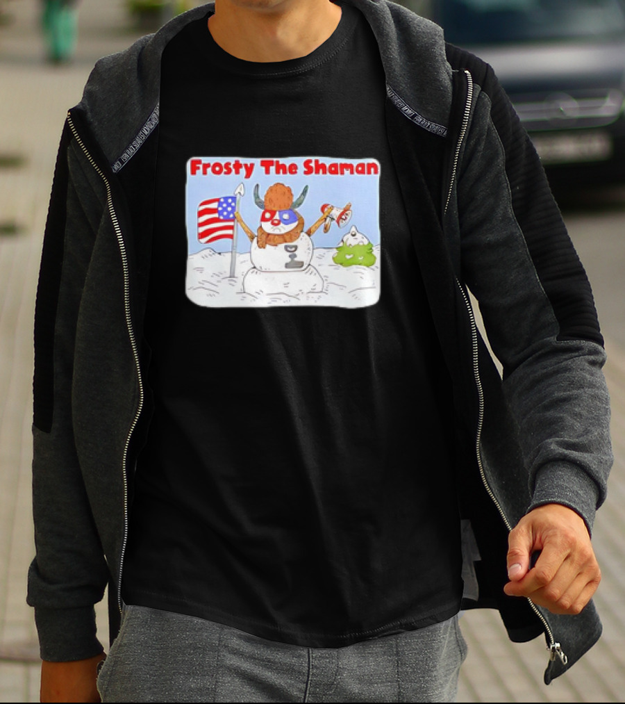 Frosty The Shaman USA Flag Viking Helmet Snowman T-Shirt
