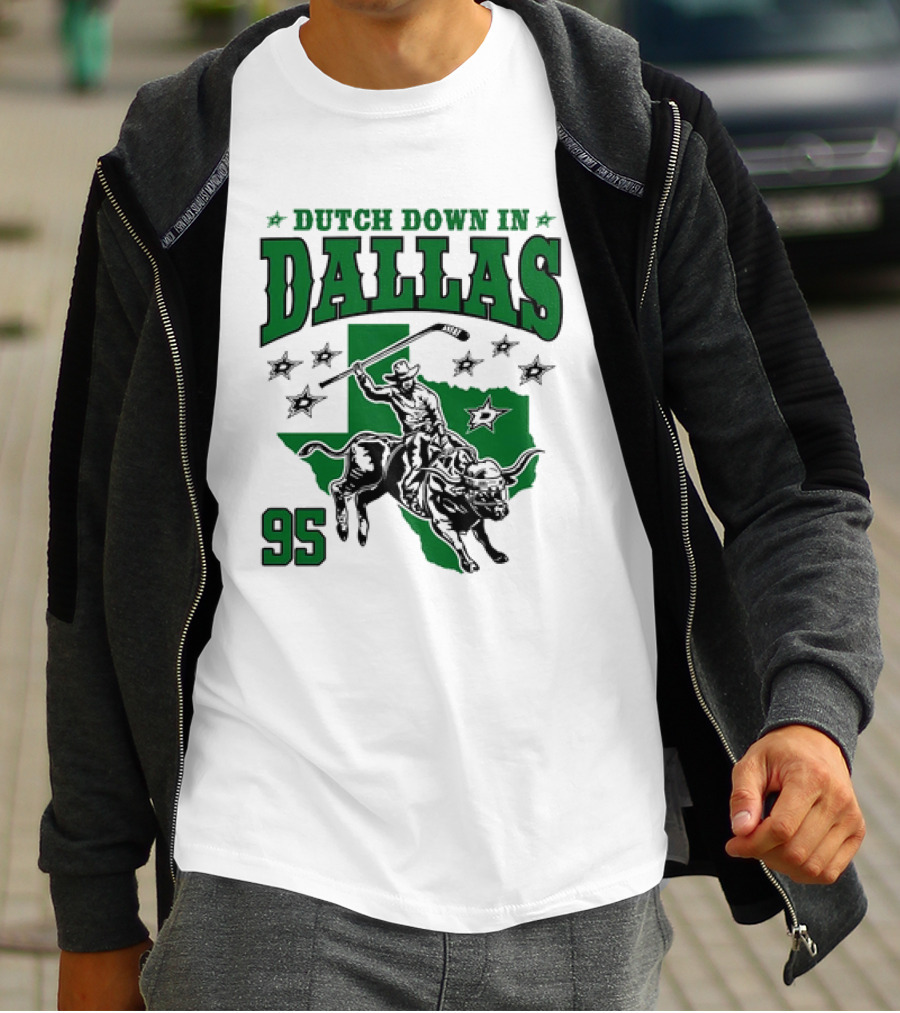 Dutch Down In Dallas Stars 95 Hockey Cowboy Bull Riding Texas T-Shirt