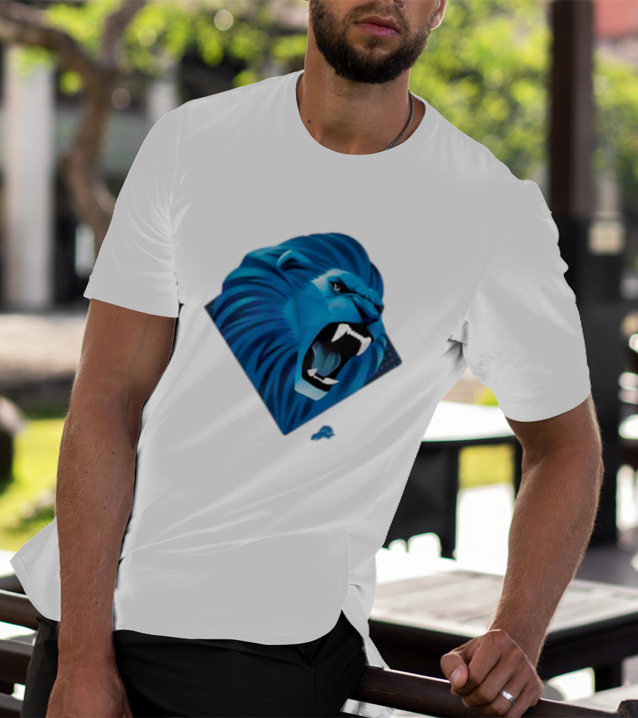 Detroit Lions Roaring Blue Lion Head Emblem T-Shirt