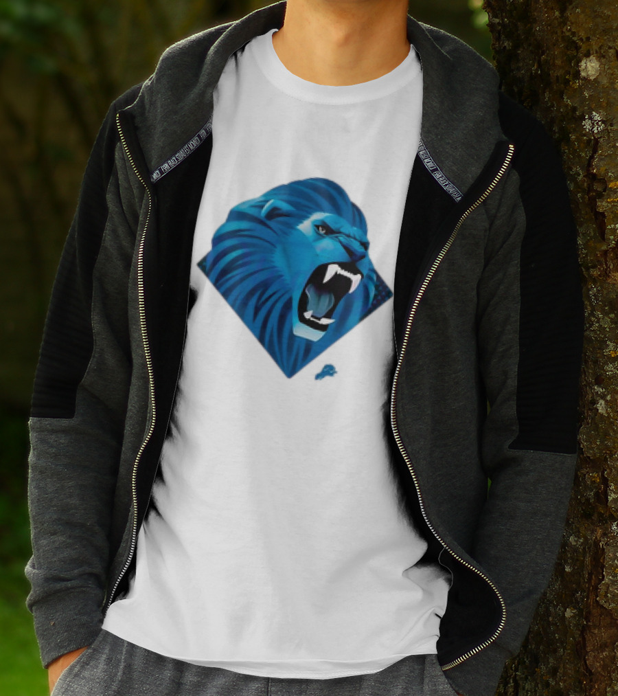 Detroit Lions Roaring Blue Lion Head Emblem T-Shirt