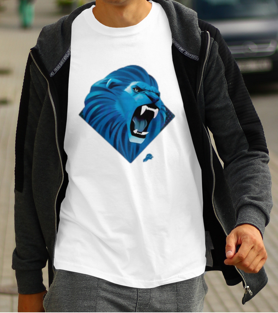 Detroit Lions Roaring Blue Lion Head Emblem T-Shirt