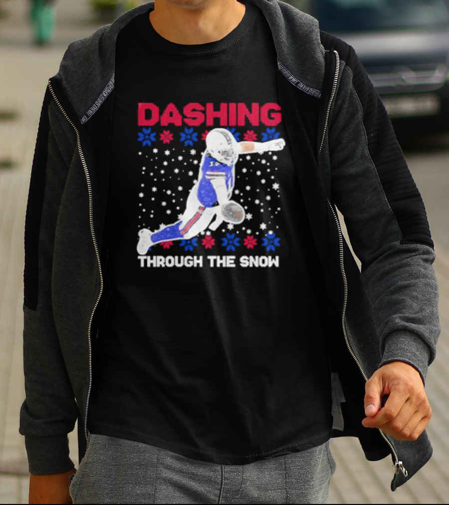 Josh Allen Buffalo Bills Dashing Through The Snow Holiday Football T-Shirt