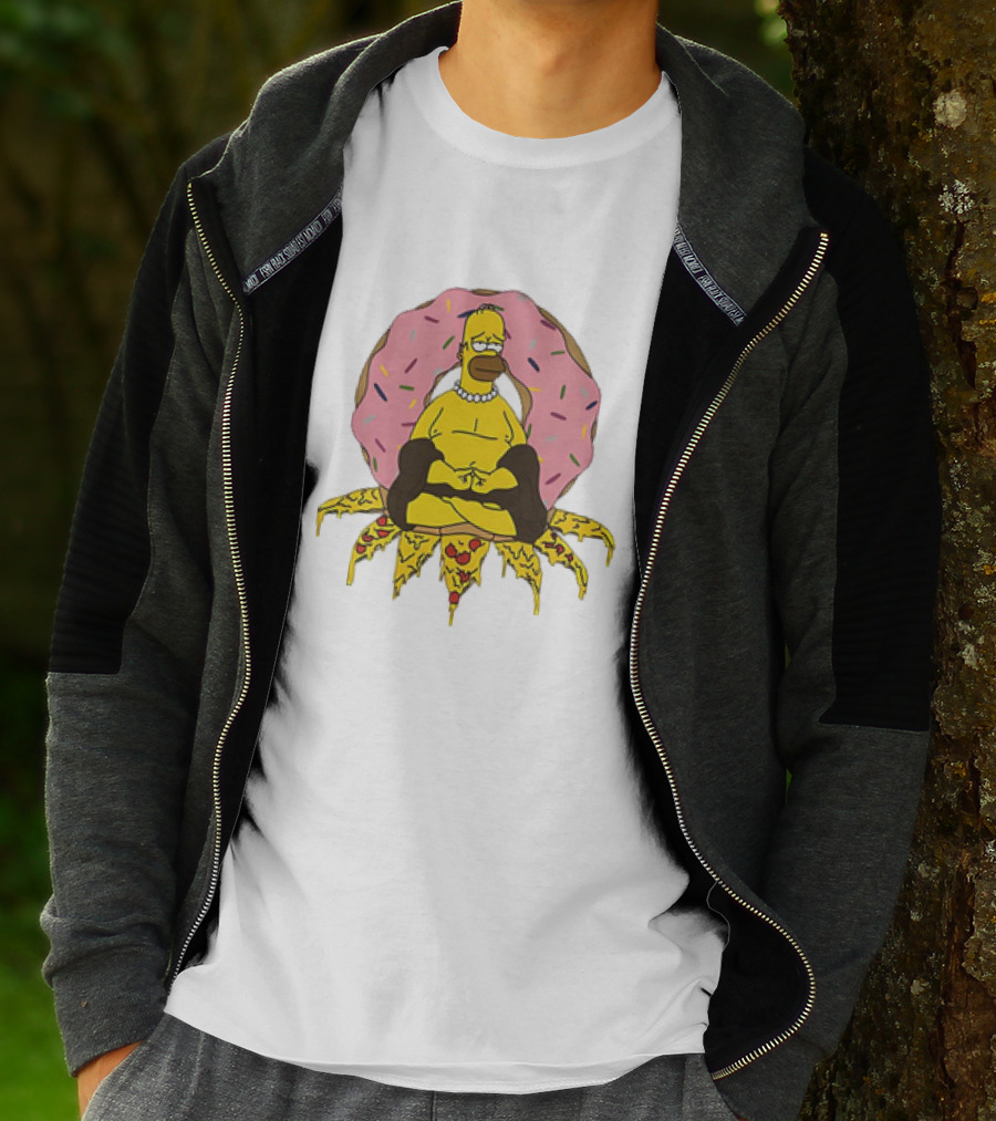 Homer Simpson Buddha Namaste With Donut And Pizza Lotus From The Simpsons T-Shirt