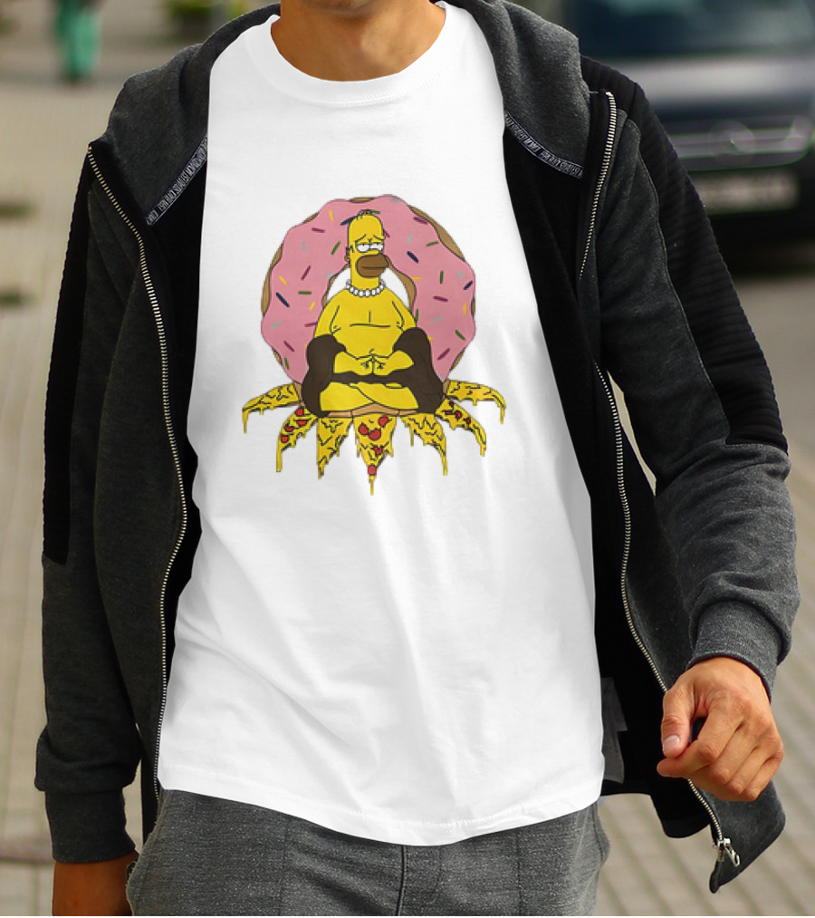 Homer Simpson Buddha Namaste With Donut And Pizza Lotus From The Simpsons T-Shirt