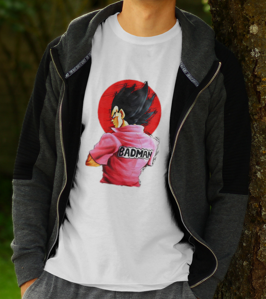 Vegeta Badman Pink Shirt Dragon Ball Style Red Circle Background T-Shirt