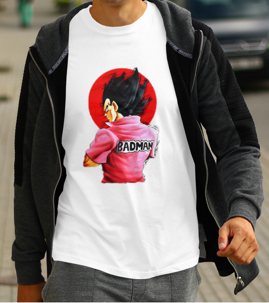 Vegeta Badman Pink Shirt Dragon Ball Style Red Circle Background T-Shirt