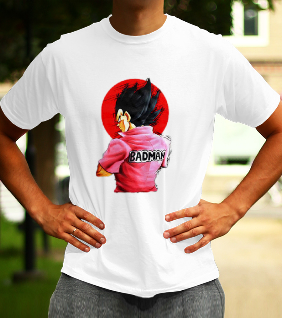 Vegeta Badman Pink Shirt Dragon Ball Style Red Circle Background T-Shirt