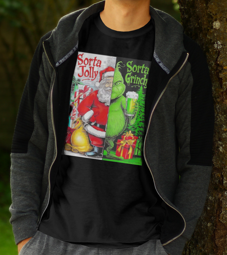 Sorta Jolly Sorta Grinchy Santa Claus Grinch Christmas Gifts T-Shirt
