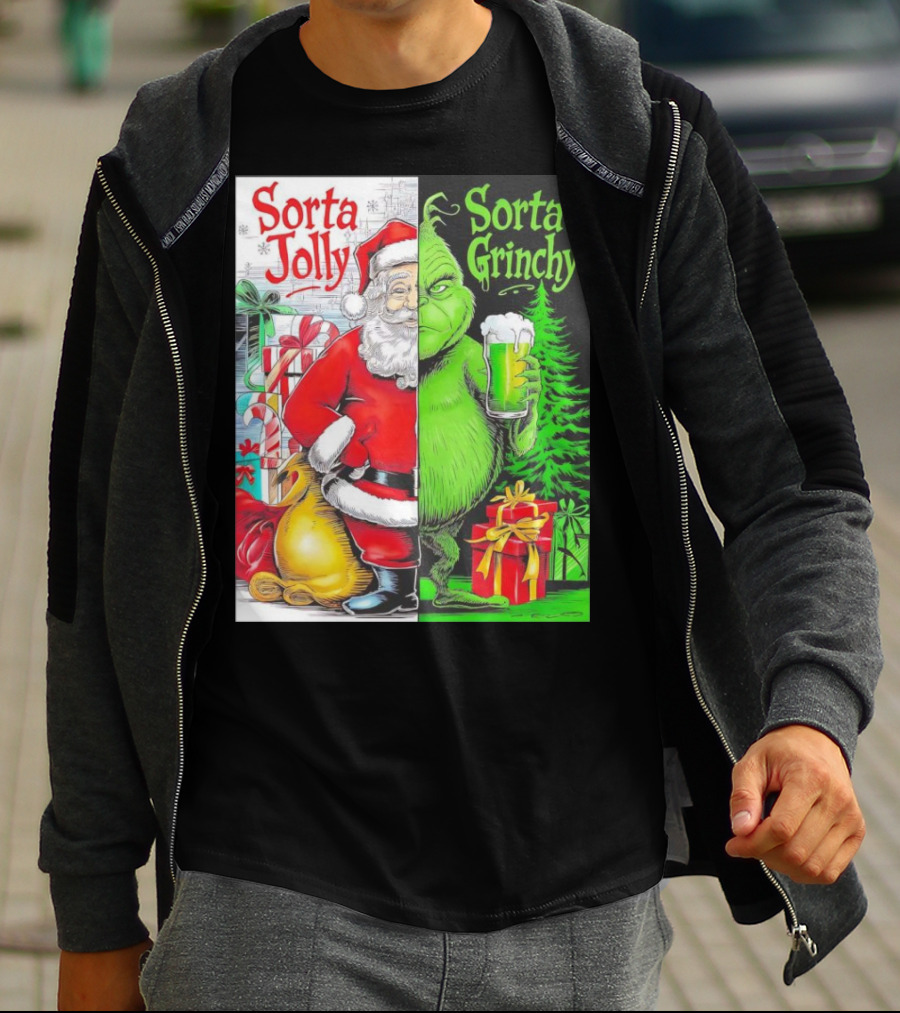 Sorta Jolly Sorta Grinchy Santa Claus Grinch Christmas Gifts T-Shirt