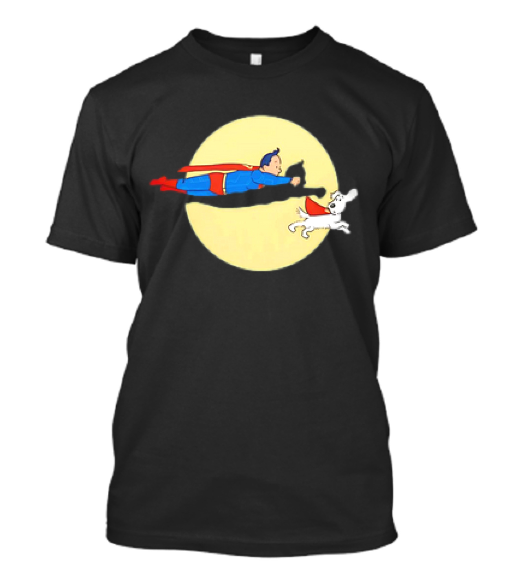 Superman And Krypto X The Adventures Of Tintin Super Tintin Flying Duo Moon Background T-Shirt