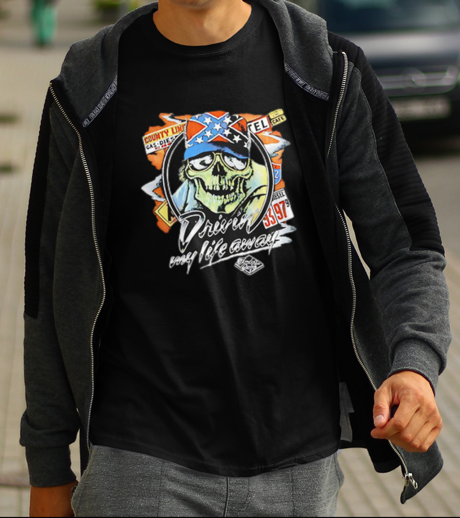 Driven My Life Away Thelma And Louise Skull With Route 66 County Line Symbols T-Shirt