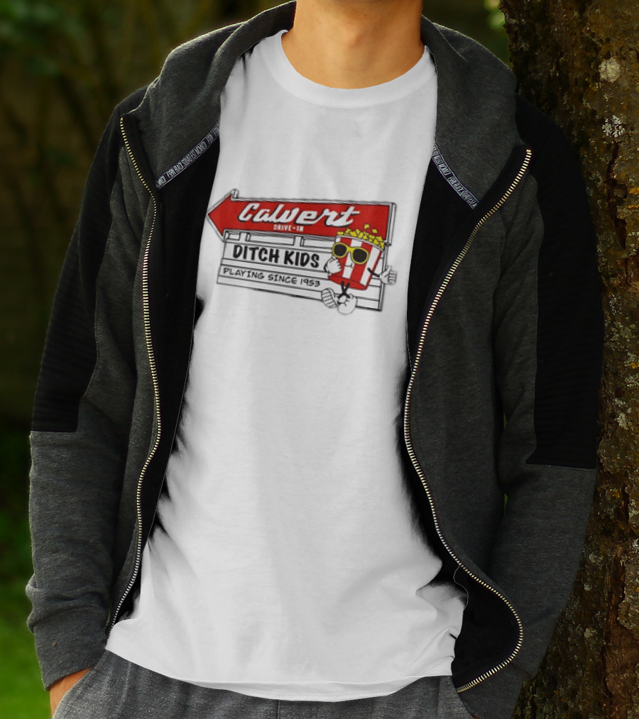 Calvert Drive-In Ditch Kids Playing Since 1953 Popcorn Character T-Shirt