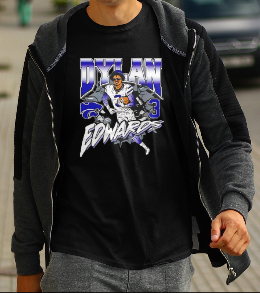Dylan Edwards K-State Football Caricature Wildcats Number 3 T-Shirt