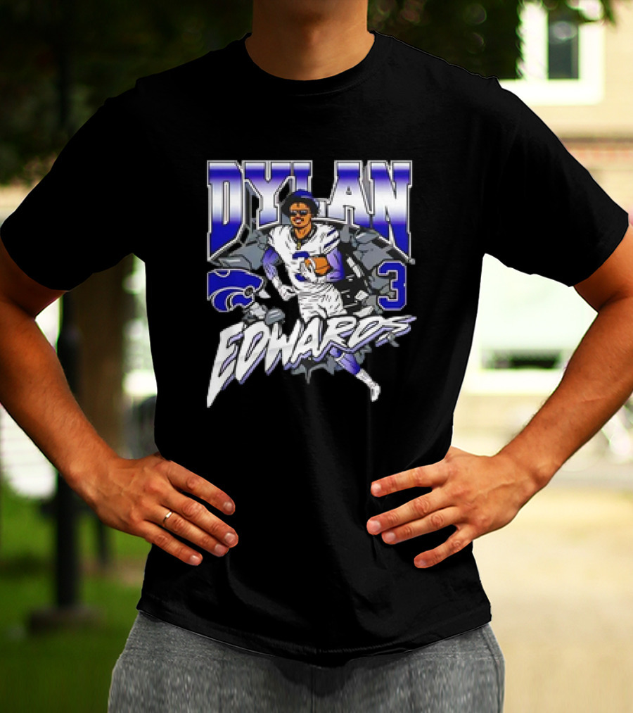 Dylan Edwards K-State Football Caricature Wildcats Number 3 T-Shirt