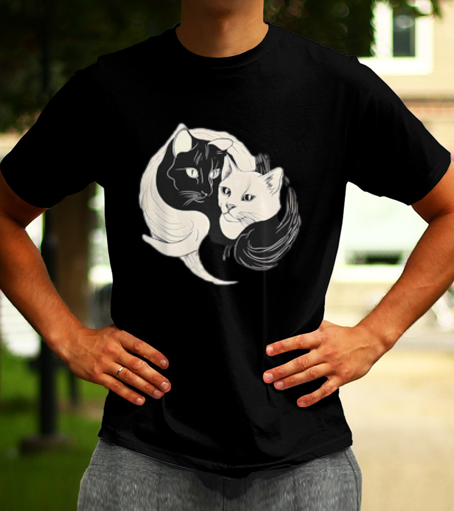 Yin Yang Cats Black And White Circle Harmony T-Shirt