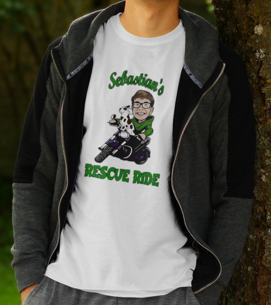 Sebastian's Rescue Ride Sebastian Rogers Motorcycle Puppy Adventure T-Shirt