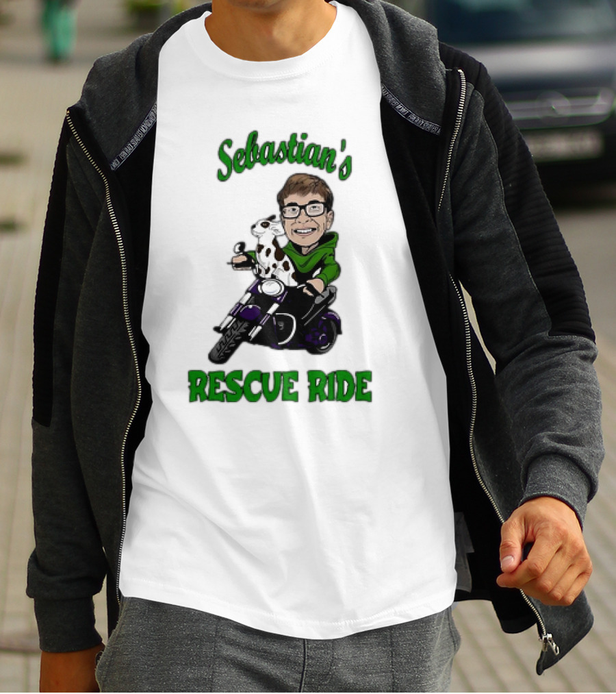 Sebastian's Rescue Ride Sebastian Rogers Motorcycle Puppy Adventure T-Shirt