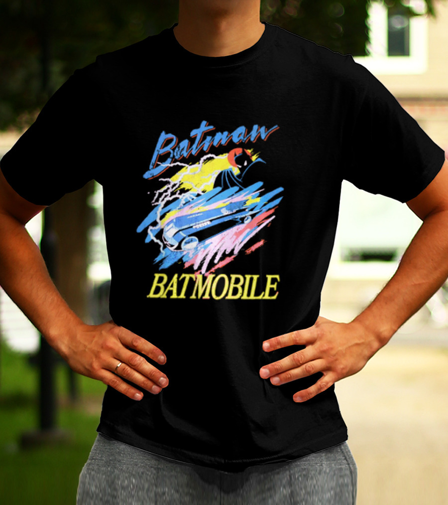 Batman Batmobile Vintage Retro Style Artwork Lightning Burst T-Shirt