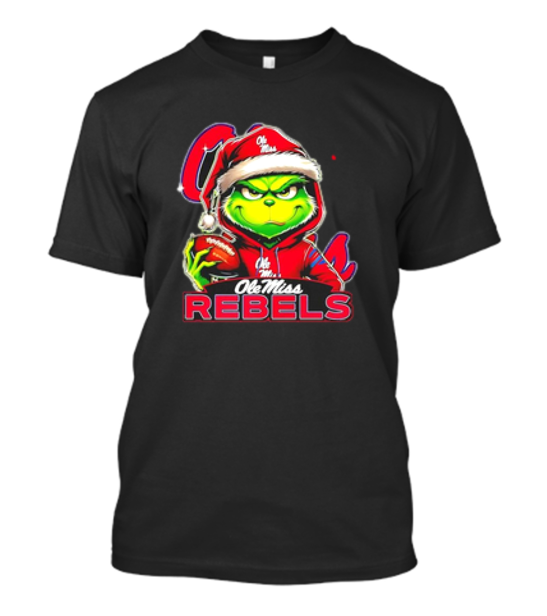 Grinch Ole Miss Rebels Christmas Football Santa T-Shirt