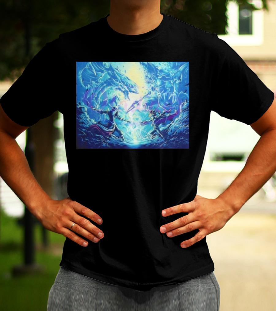 Yu Gi Oh Seto Kaiba Dueling Yugi Muto Blue-Eyes White Dragon And Dark Magician Showdown T-Shirt