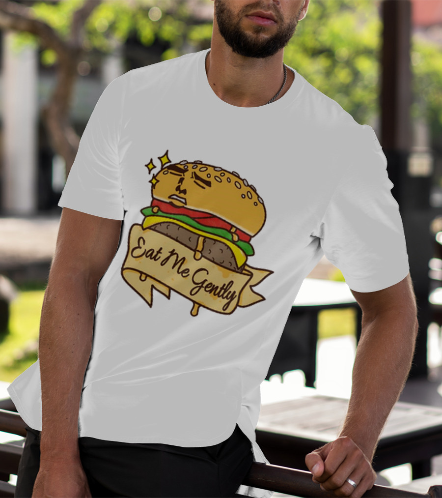Eat Me Gently Cheeseburger With Face And Stars T-Shirt