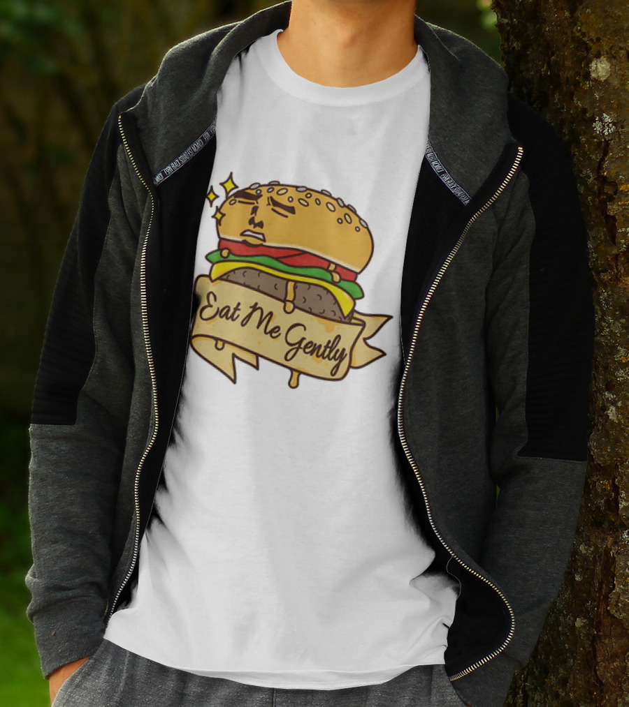 Eat Me Gently Cheeseburger With Face And Stars T-Shirt