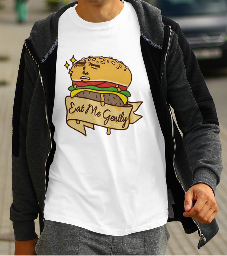 Eat Me Gently Cheeseburger With Face And Stars T-Shirt