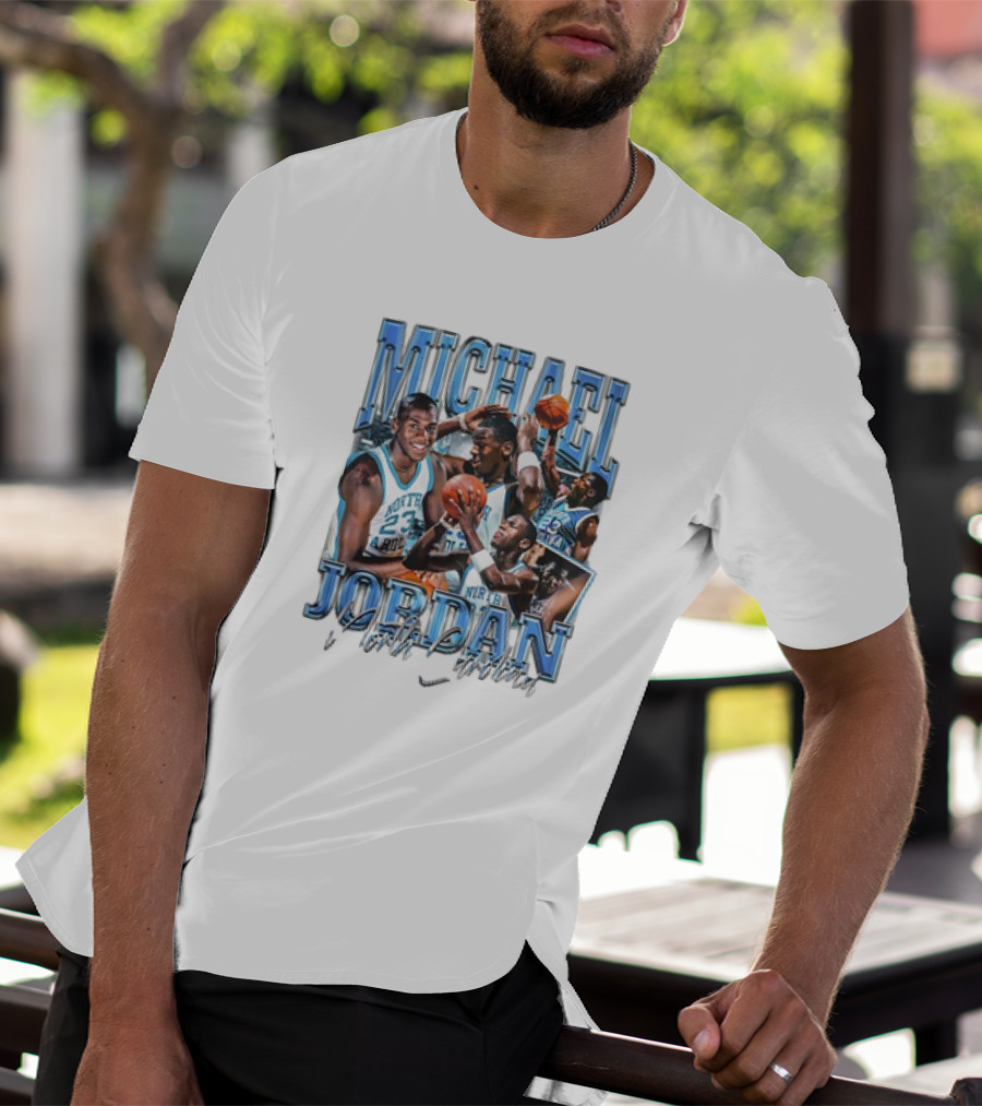 Michael Jordan North Carolina Basketball Vintage 23 Blue Graphics T-Shirt