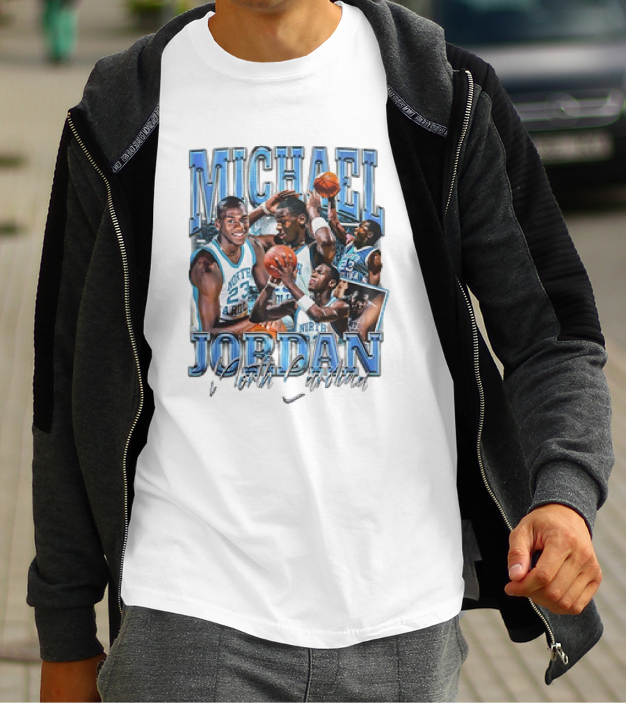 Michael Jordan North Carolina Basketball Vintage 23 Blue Graphics T-Shirt
