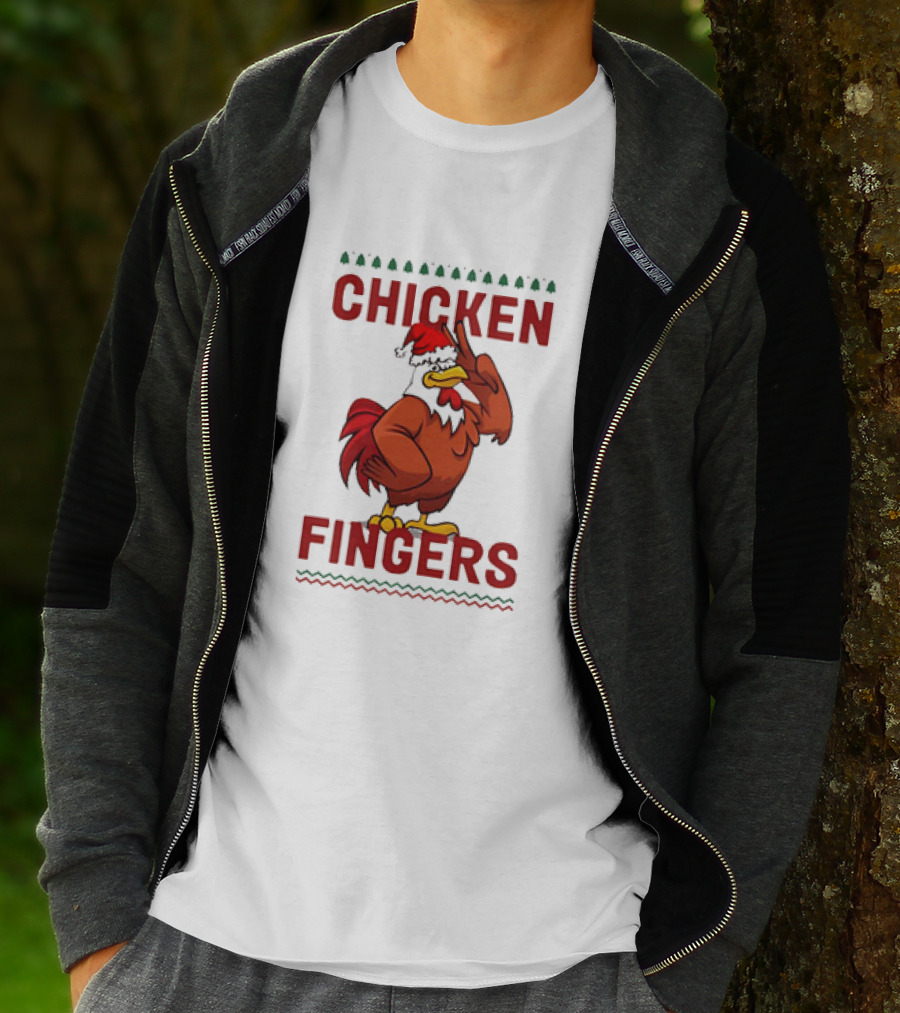 Chicken Santa Fingers Peace Sign T-Shirt