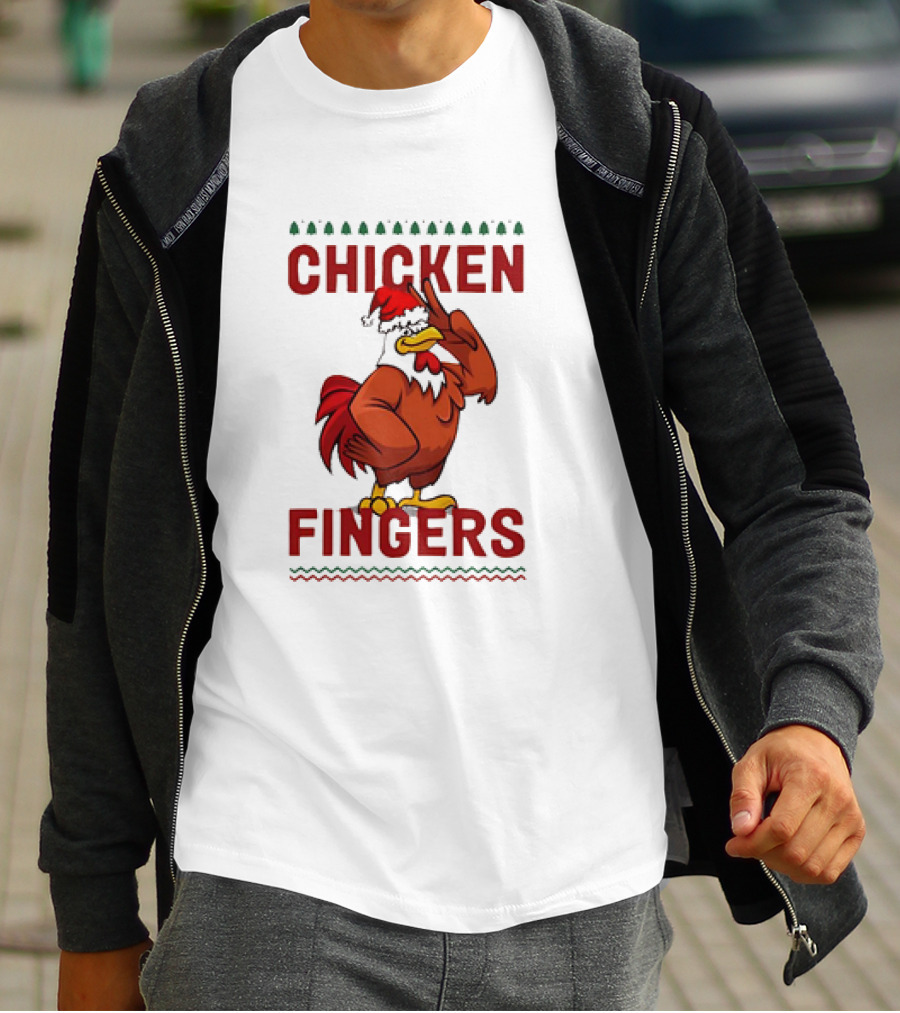 Chicken Santa Fingers Peace Sign T-Shirt