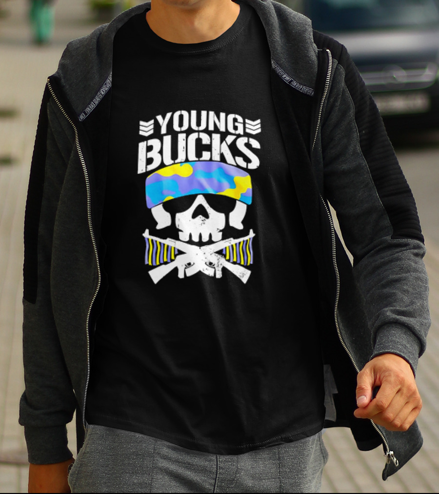 Young Bucks Skull With Camo Headband And Crossed Rifles T-Shirt