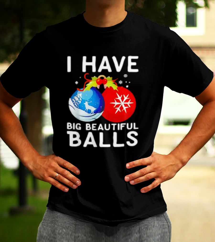 I Have Big Beautiful Balls Christmas Ornaments Snowflakes Reindeer T-Shirt