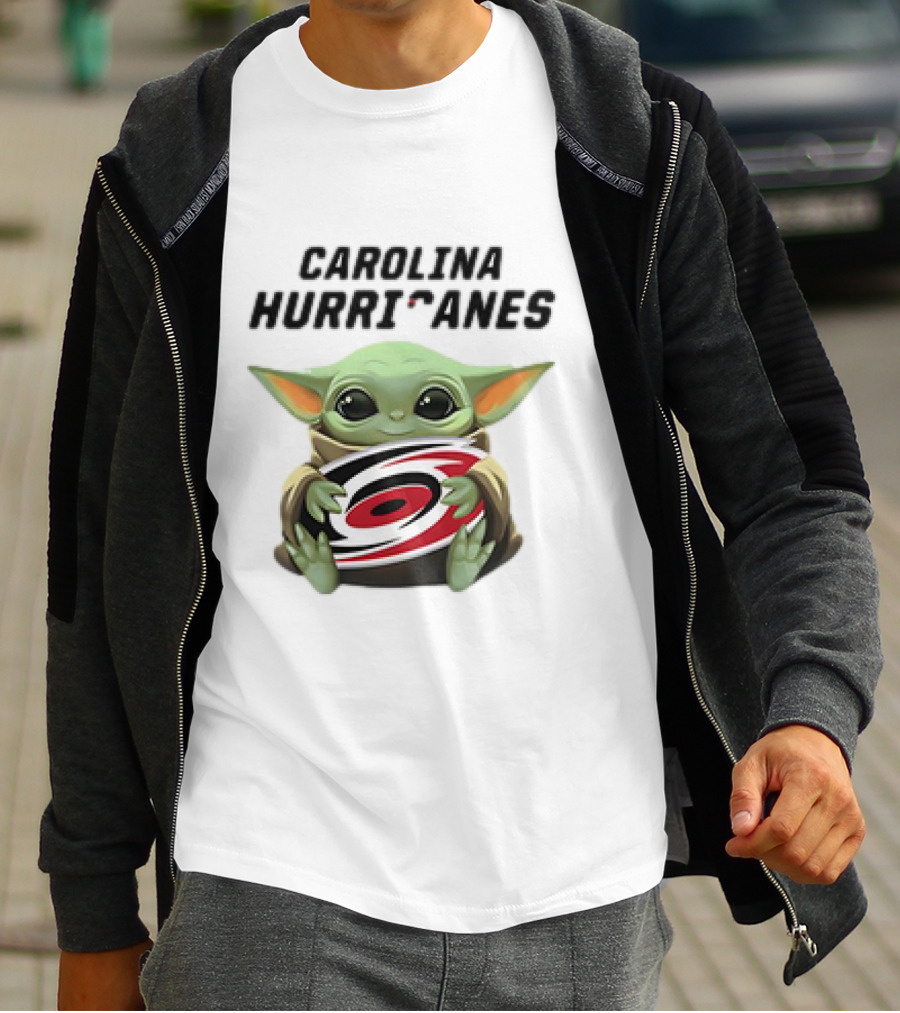 Baby Yoda Hugging Carolina Hurricanes Star Wars Crossover T-Shirt