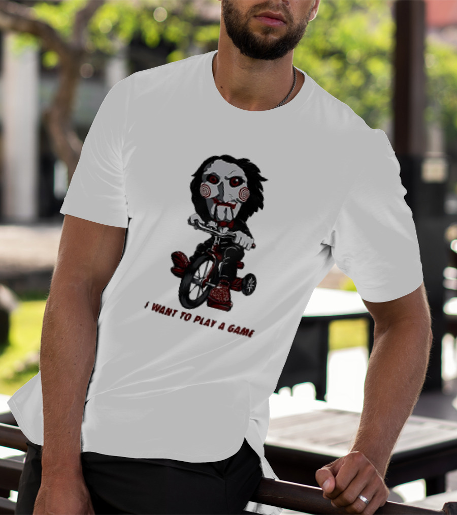 Saw Jigsaw I Want To Play A Game Tricycle Puppet Image T-Shirt