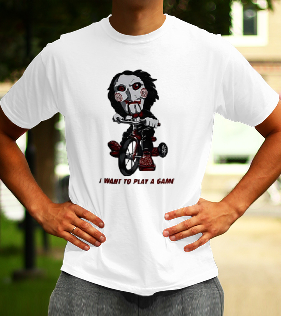 Saw Jigsaw I Want To Play A Game Tricycle Puppet Image T-Shirt