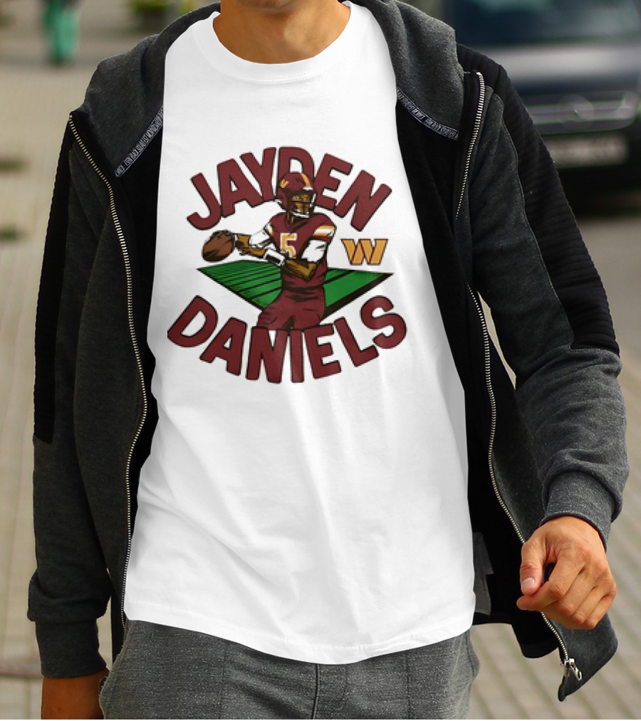 Washington Commanders Jayden Daniels Cartoon Quarterback W T-Shirt