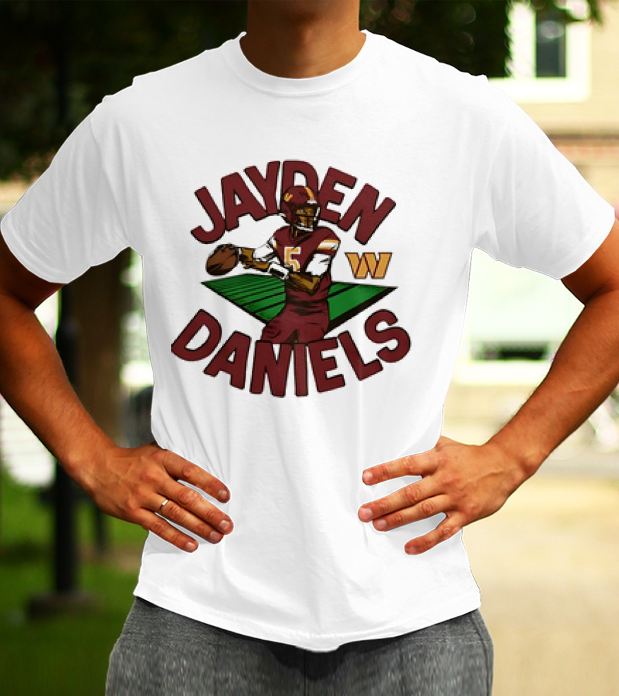 Washington Commanders Jayden Daniels Cartoon Quarterback W T-Shirt