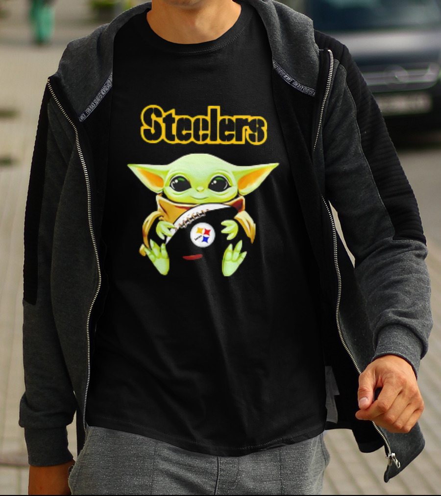 Baby Yoda Hugging Pittsburgh Steelers Football T-Shirt
