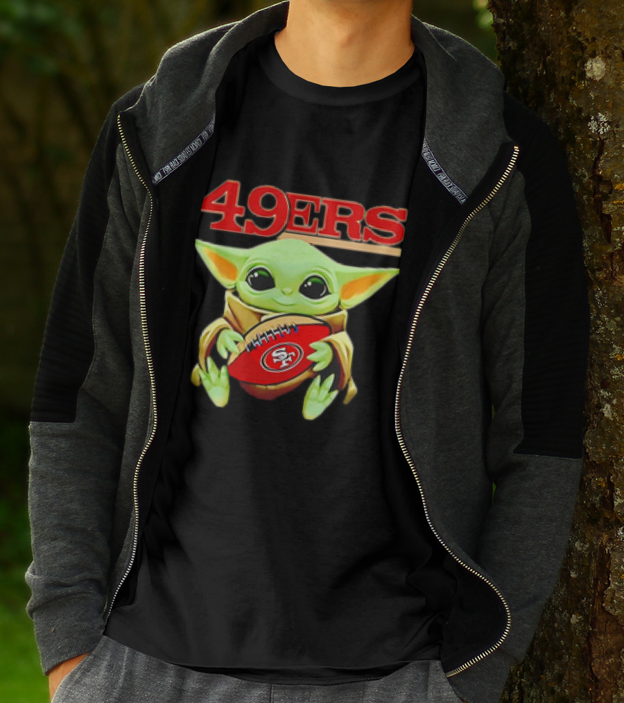 Baby Yoda Star Wars Holding San Francisco 49ers Football T-Shirt