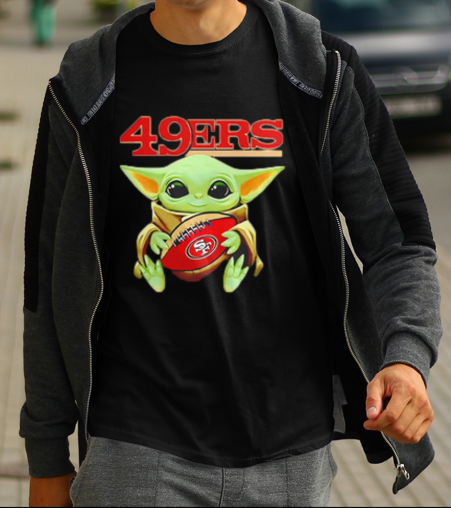 Baby Yoda Star Wars Holding San Francisco 49ers Football T-Shirt
