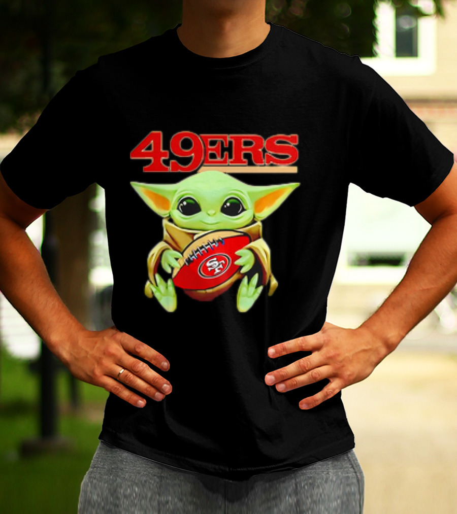 Baby Yoda Star Wars Holding San Francisco 49ers Football T-Shirt