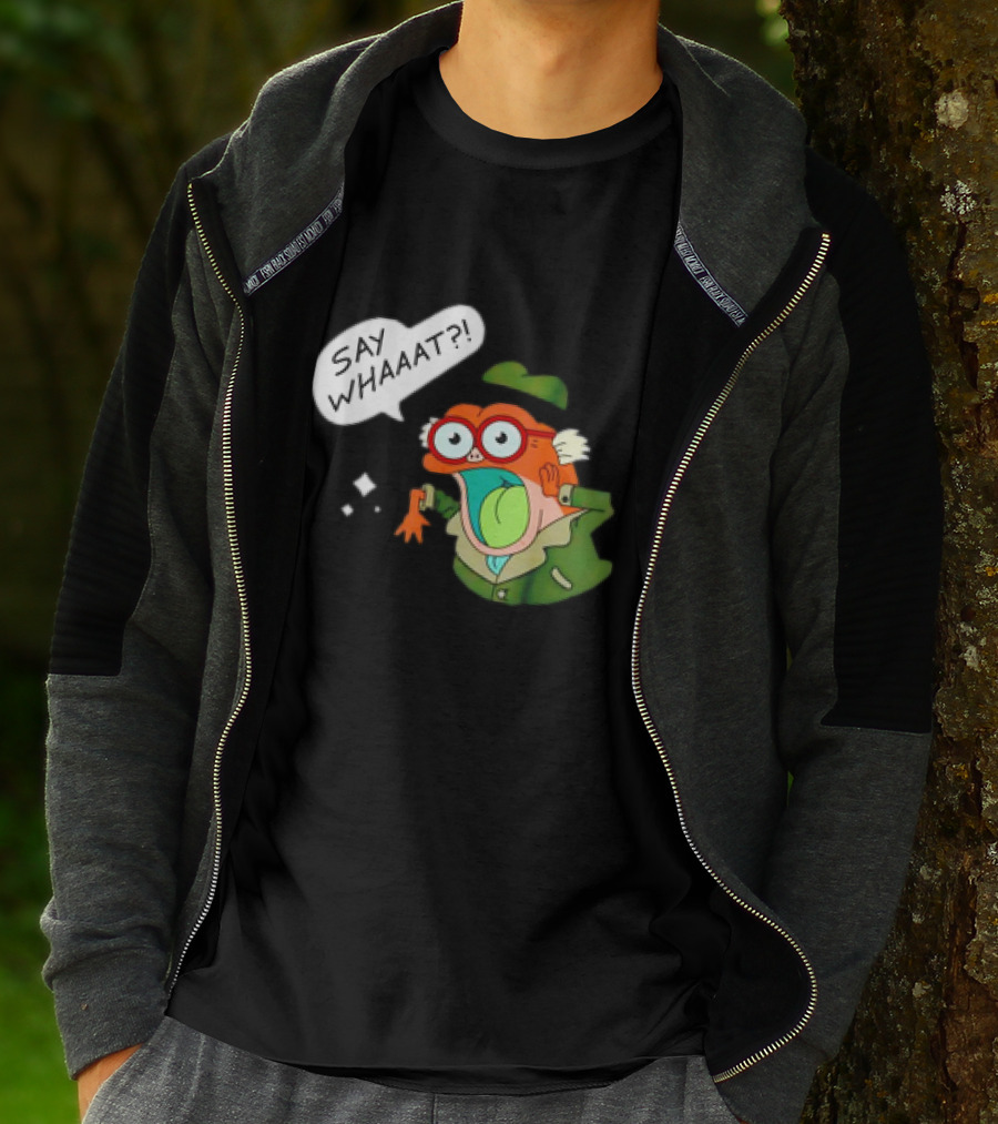 Hop Pop Plantar Amphibia Say Whaaaat Frog Cartoon Character Reaction T-Shirt