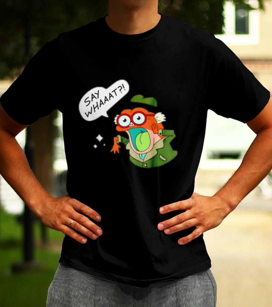 Hop Pop Plantar Amphibia Say Whaaaat Frog Cartoon Character Reaction T-Shirt