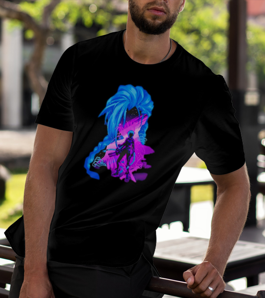 Jinx Arcane League Of Legends Iconic Silhouette With Blue Hair T-Shirt