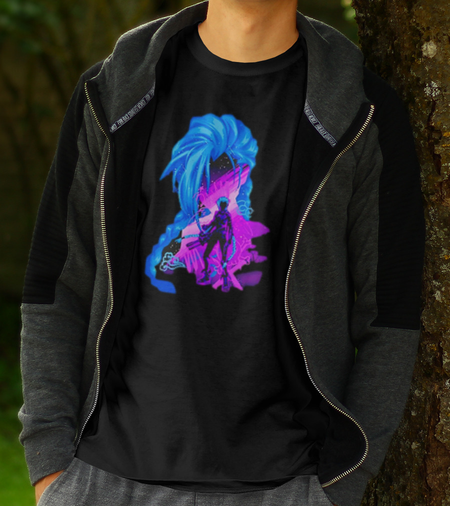 Jinx Arcane League Of Legends Iconic Silhouette With Blue Hair T-Shirt