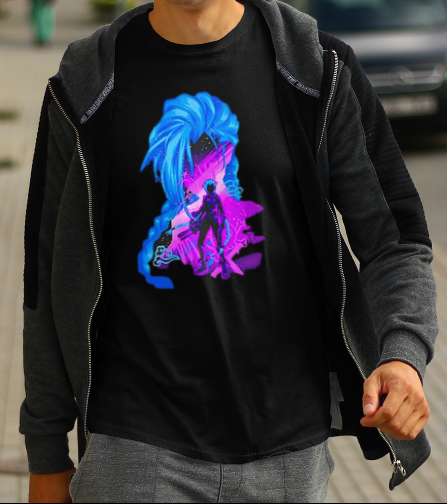 Jinx Arcane League Of Legends Iconic Silhouette With Blue Hair T-Shirt
