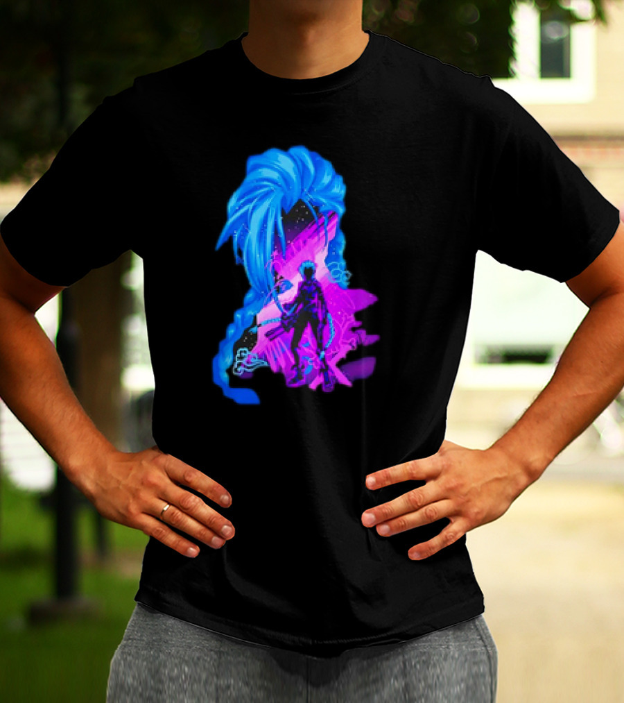 Jinx Arcane League Of Legends Iconic Silhouette With Blue Hair T-Shirt